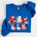 Mason Jars with Flowers, Patriotic, 4th of July - Adult & Kids T-Shirts, Sweatshirts & Hoodies apparel design preview 1