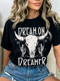 Dream On Dreamer Cow Skull Graphic - Adult & Kids T-Shirts, Sweatshirts & Hoodies apparel design preview 1
