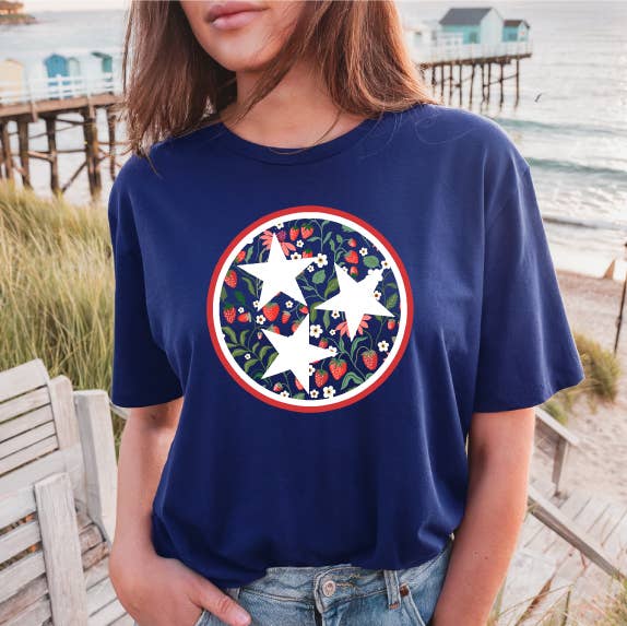 Strawberry Tri-Star Premium Navy - Adult & Kids T-Shirts, Sweatshirts & Hoodies apparel design preview 1