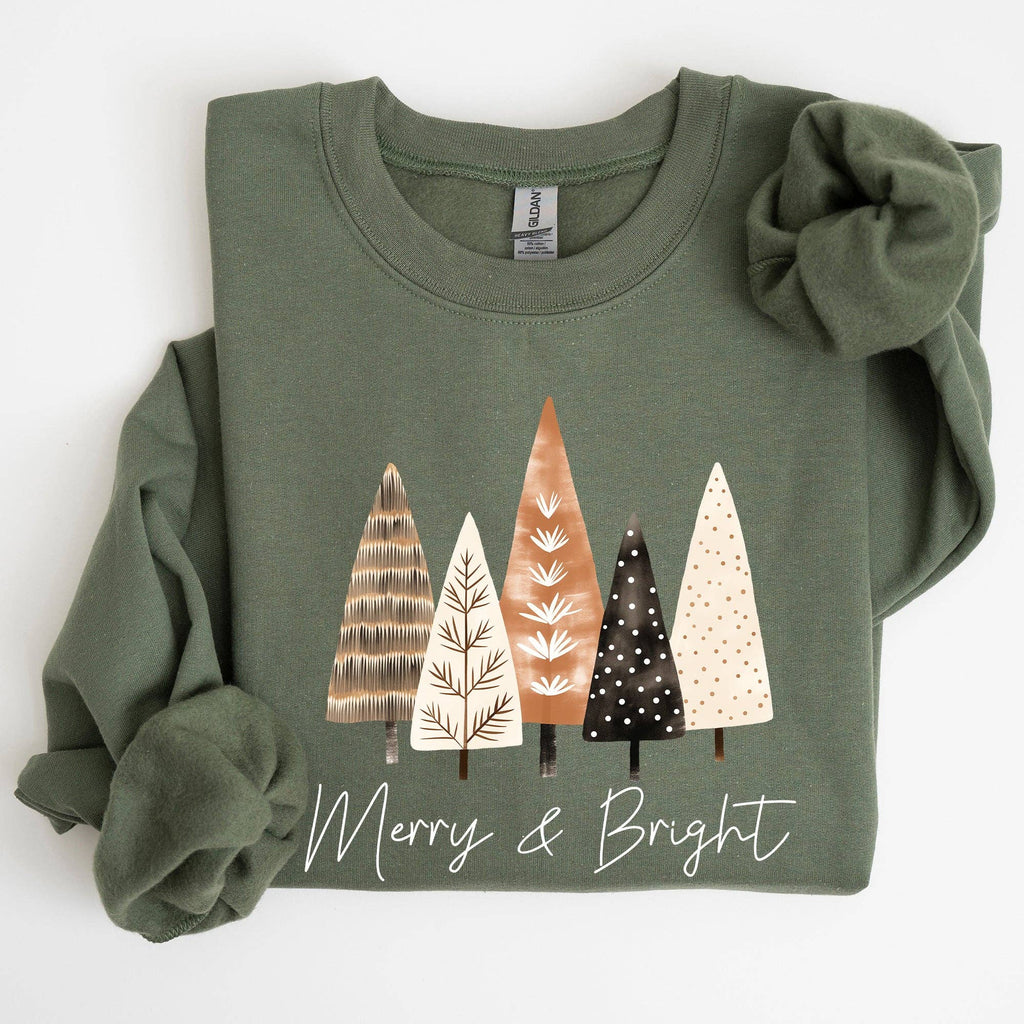 Merry and Bright, Christmas Trees, Hygge, Xmas - Adult & Kids T-Shirts, Sweatshirts & Hoodies apparel design preview 1