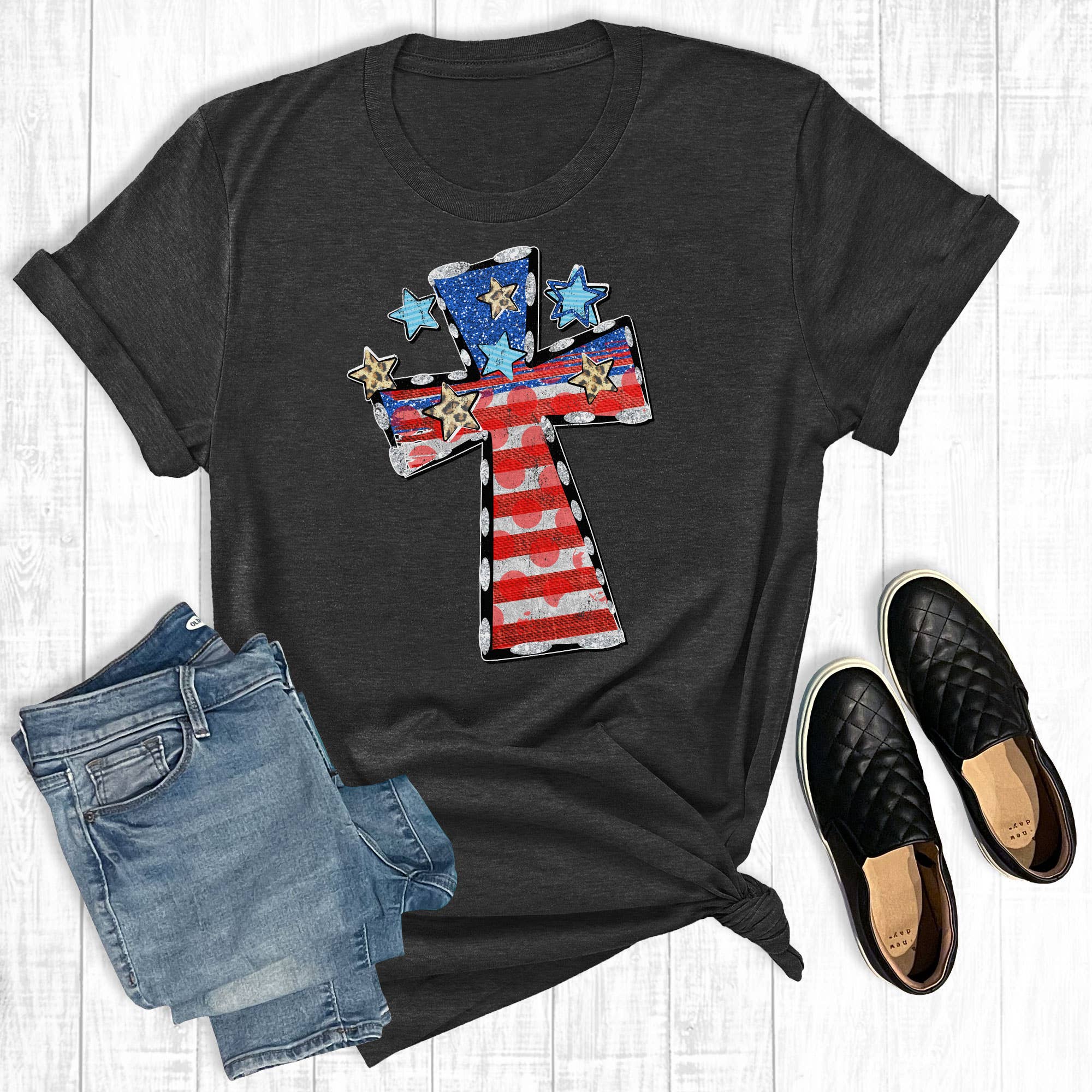 USA Leopard Star Cross - Adult & Kids T-Shirts, Sweatshirts & Hoodies apparel design preview 1