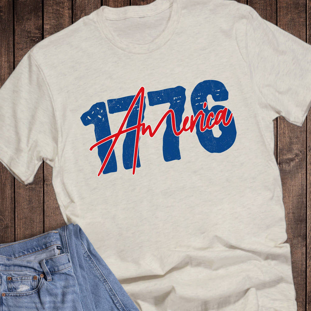 Patriotic 1776 Block and Script Graphic - Adult & Kids T-Shirts, Sweatshirts & Hoodies apparel design preview 1