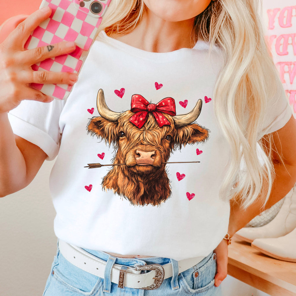 Valentine's Day Highland Cow Comfort Color - Adult & Kids T-Shirts, Sweatshirts & Hoodies apparel design preview 1