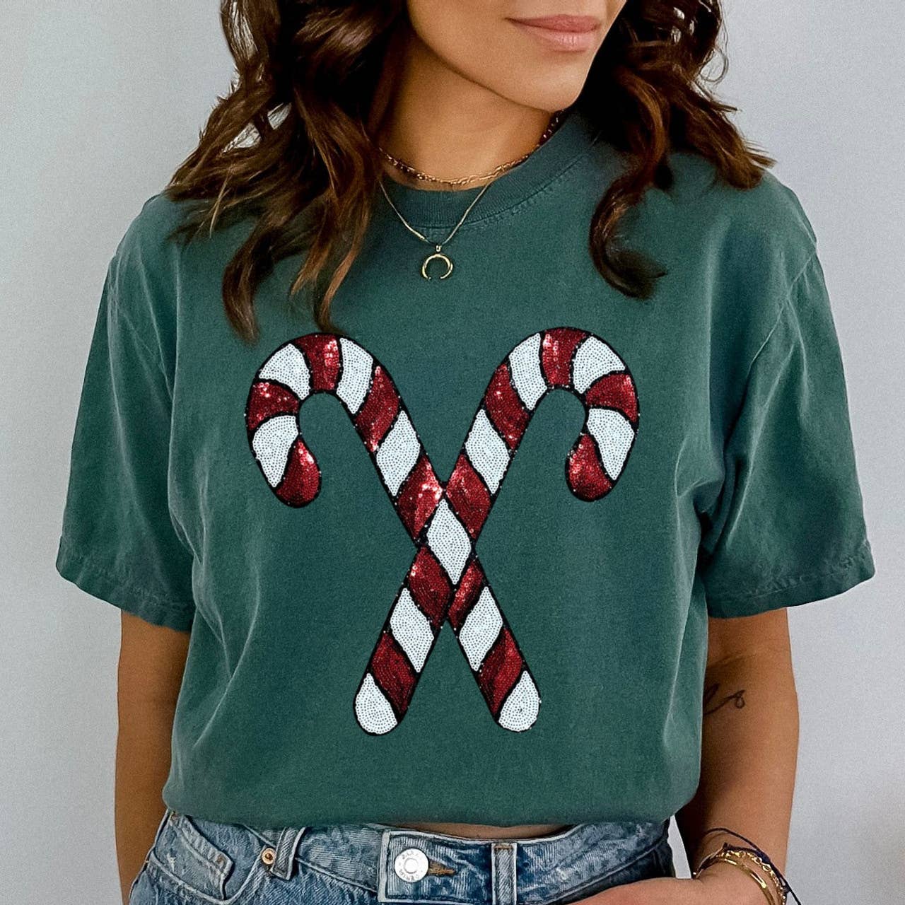 Sequin Candy Cane Patch Pigment Dyed - Adult & Kids T-Shirts, Sweatshirts & Hoodies apparel design preview 1