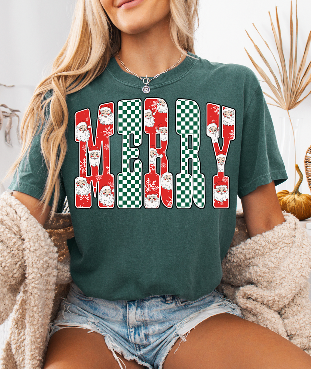 Merry Checkered Green and Red Christmas - Adult & Kids T-Shirts, Sweatshirts & Hoodies apparel design preview 1