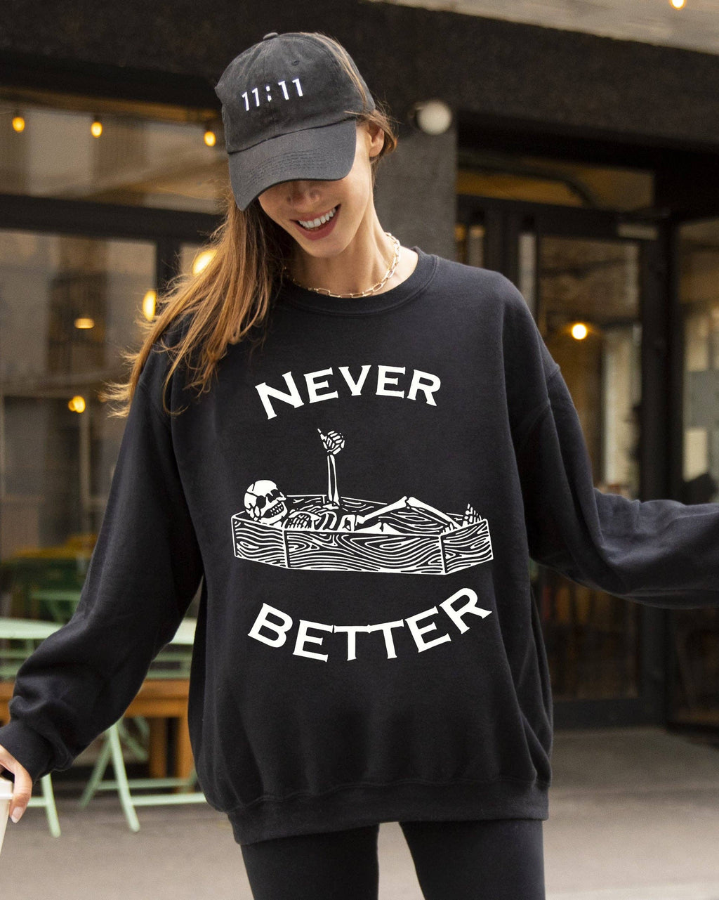 Never Better, Skeleton, Coffin, Funny, Halloween - Adult & Kids T-Shirts, Sweatshirts & Hoodies apparel design preview 1