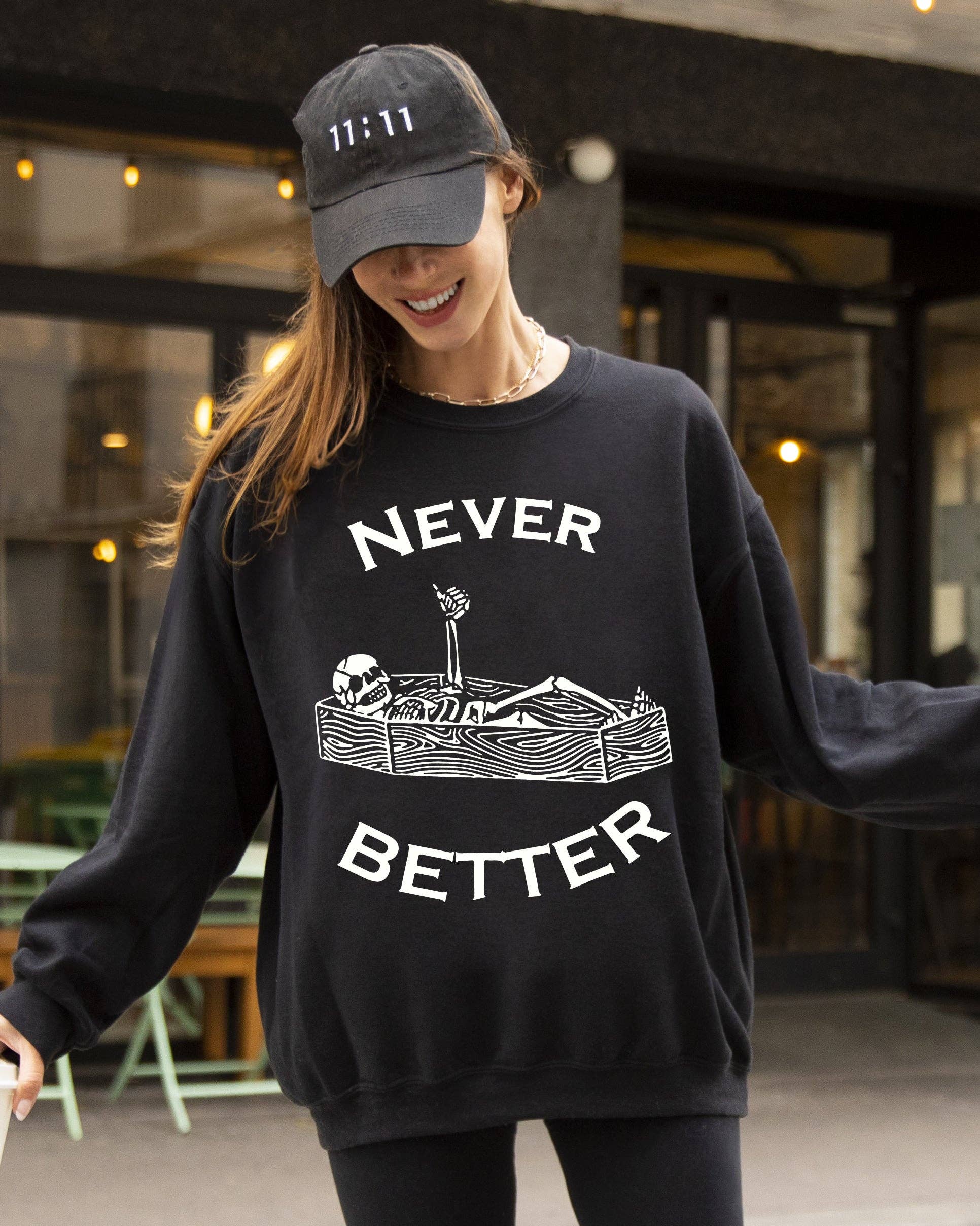 Never Better, Skeleton, Coffin, Funny, Halloween - Adult & Kids T-Shirts, Sweatshirts & Hoodies apparel design preview 1