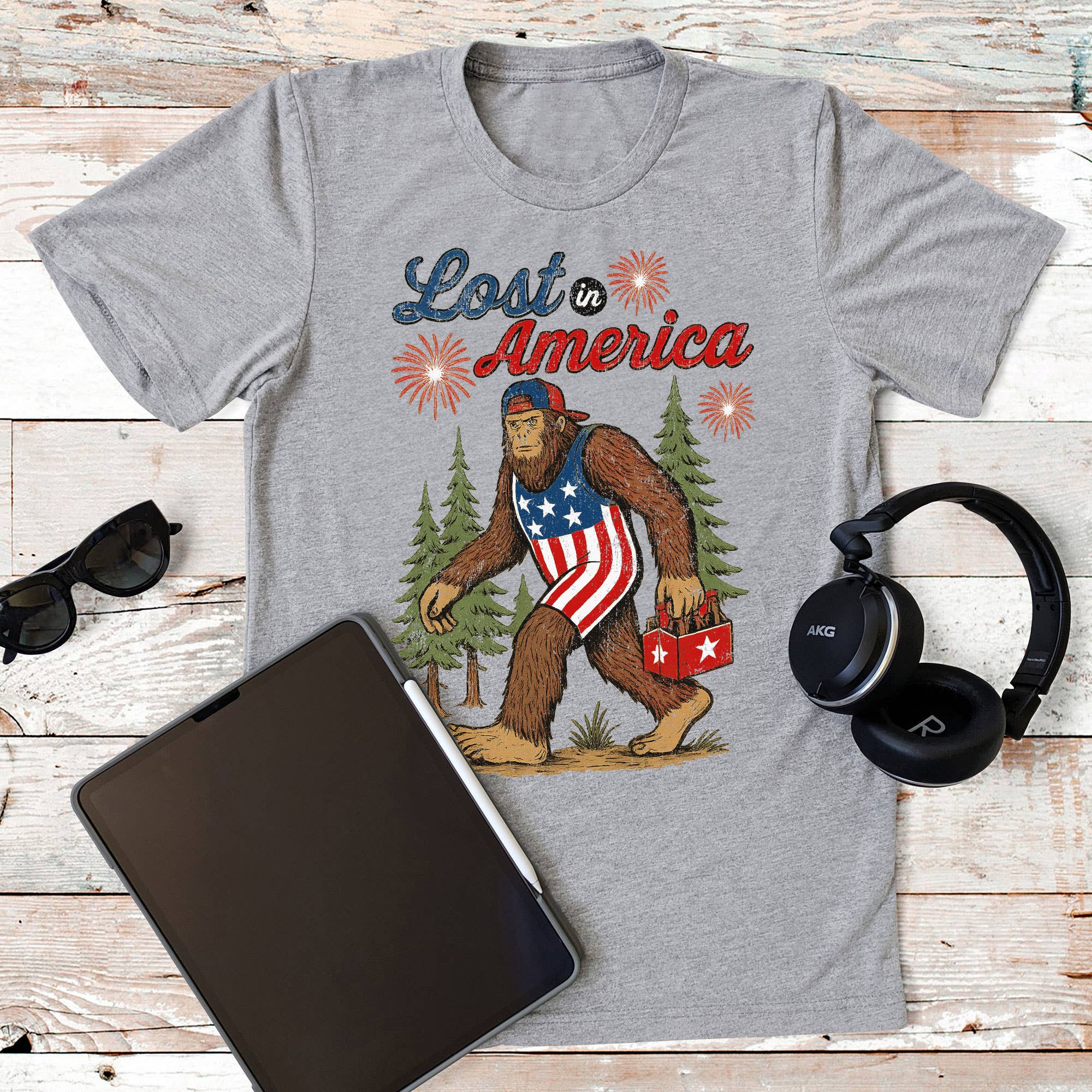 4th of July Lost in America Graphic - Adult & Kids T-Shirts, Sweatshirts & Hoodies apparel design preview 1