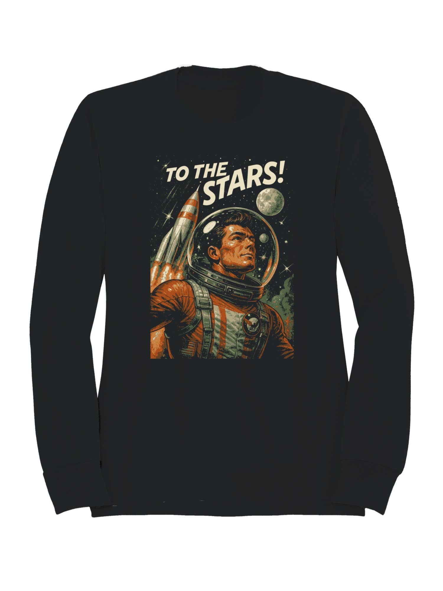 Retro Space Adventure: To the Stars Men's - Adult & Kids T-Shirts, Sweatshirts & Hoodies apparel design preview 1