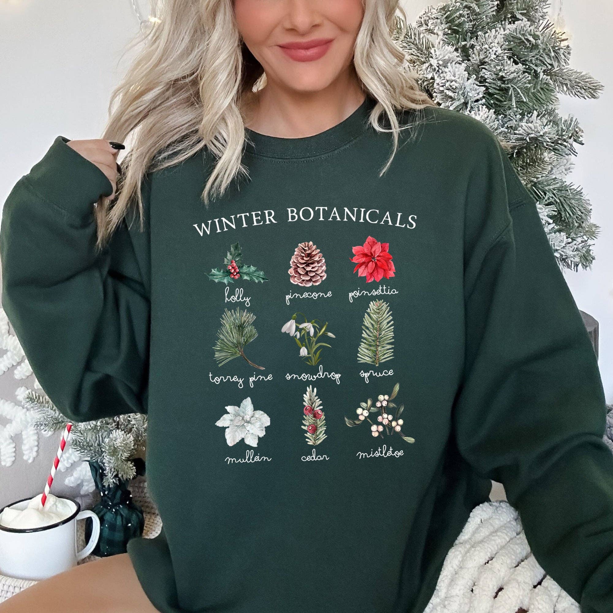 Winter Botanicals Holly Poinsettia Christmas - Adult & Kids T-Shirts, Sweatshirts & Hoodies apparel design preview 1