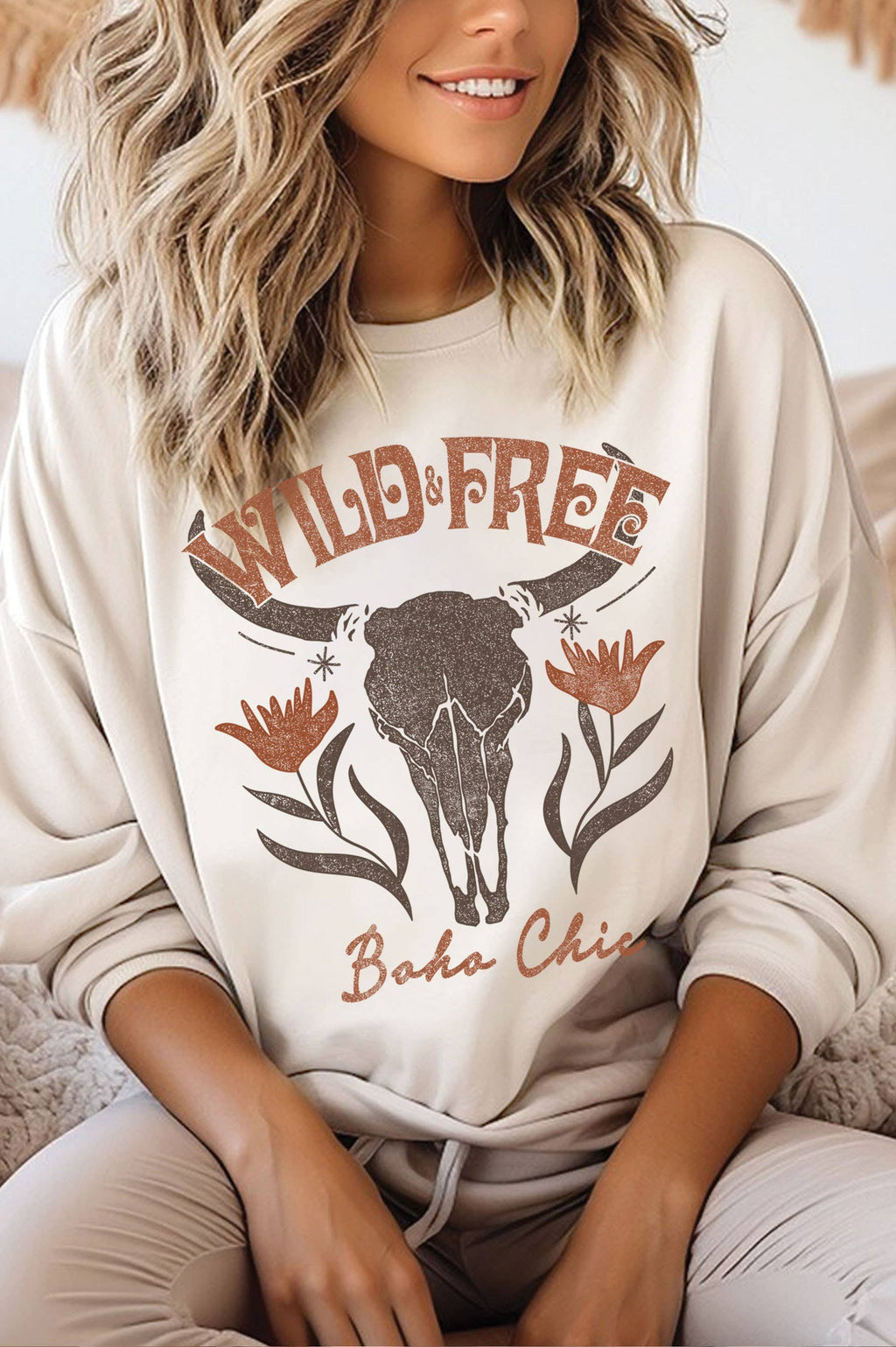 Wild Free Flower Cow Skull Graphic Brushed - Adult & Kids T-Shirts, Sweatshirts & Hoodies apparel design preview 1