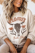 Wild Free Flower Cow Skull Graphic Brushed - Adult & Kids T-Shirts, Sweatshirts & Hoodies apparel design preview 1