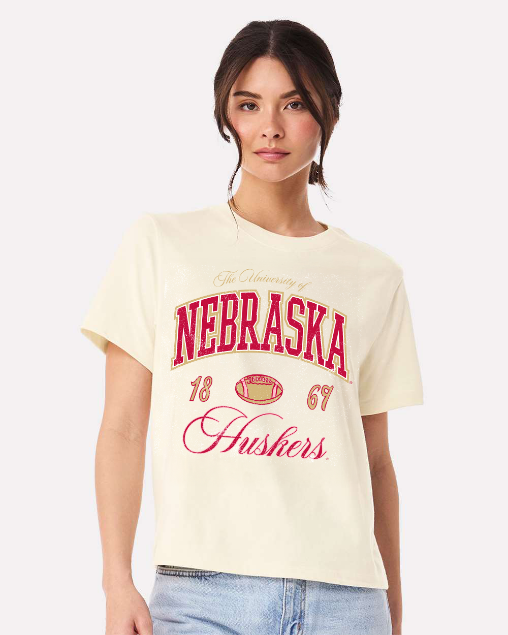 Nebraska Huskers Wave Arch Vintage White Ellie - Adult & Kids T-Shirts, Sweatshirts & Hoodies apparel design preview 1