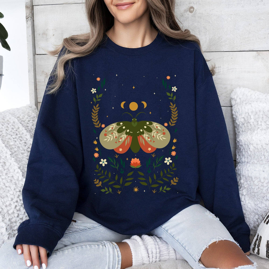 Midnight Garden Dance, Moth, Moon, and Floral Print - Adult & Kids T-Shirts, Sweatshirts & Hoodies apparel design preview 1
