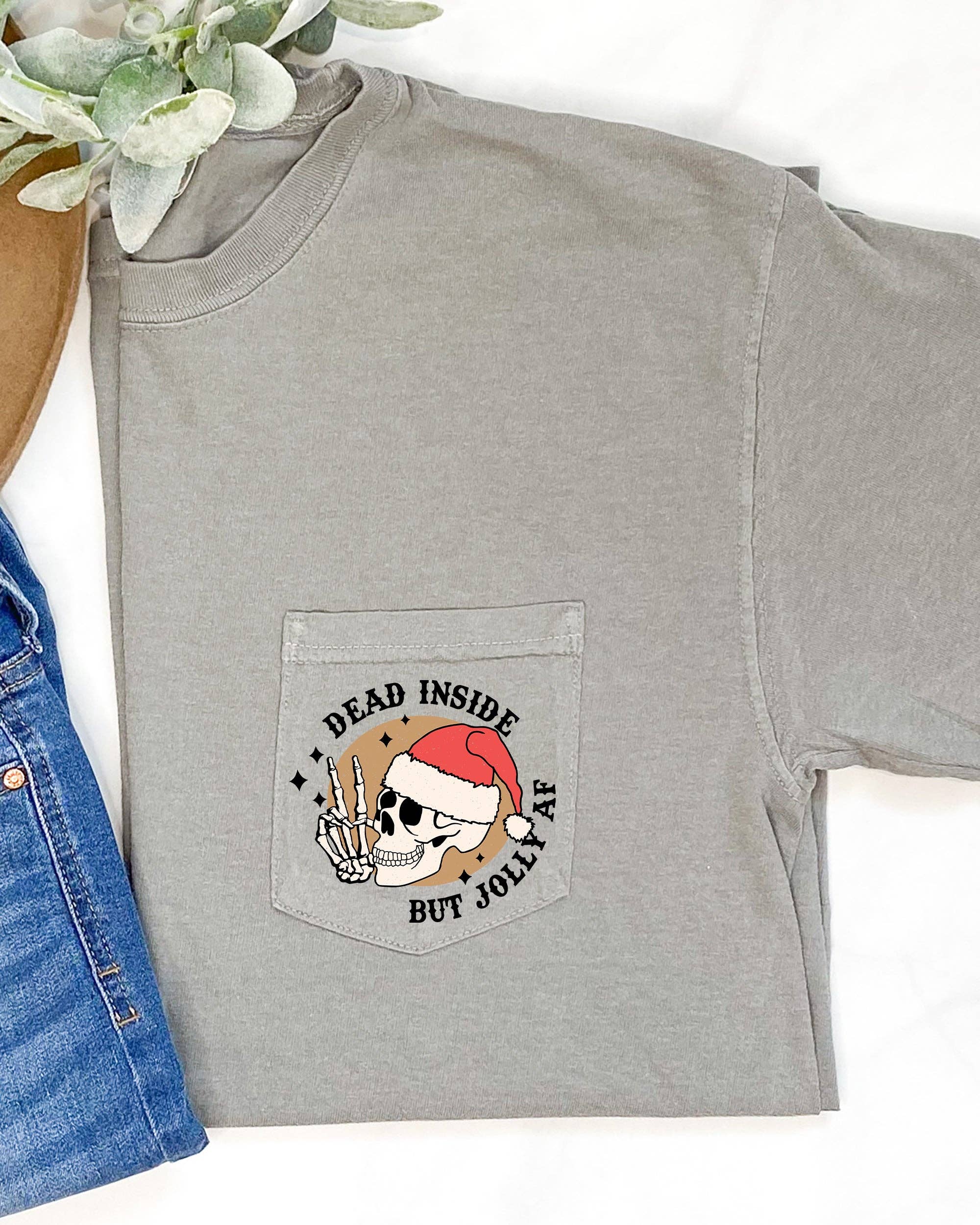 Dead Inside But Jolly Af, Skeleton Christmas Xmas - Adult & Kids T-Shirts, Sweatshirts & Hoodies apparel design preview 1