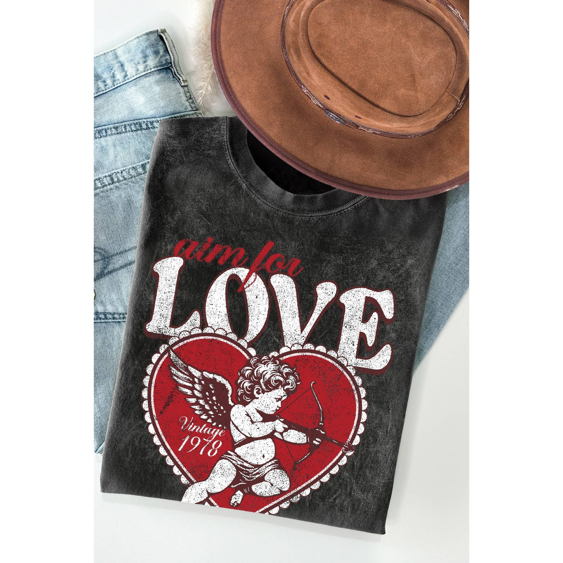 Cupid Aim For Love Mineral Wash - Adult & Kids T-Shirts, Sweatshirts & Hoodies apparel design preview 1