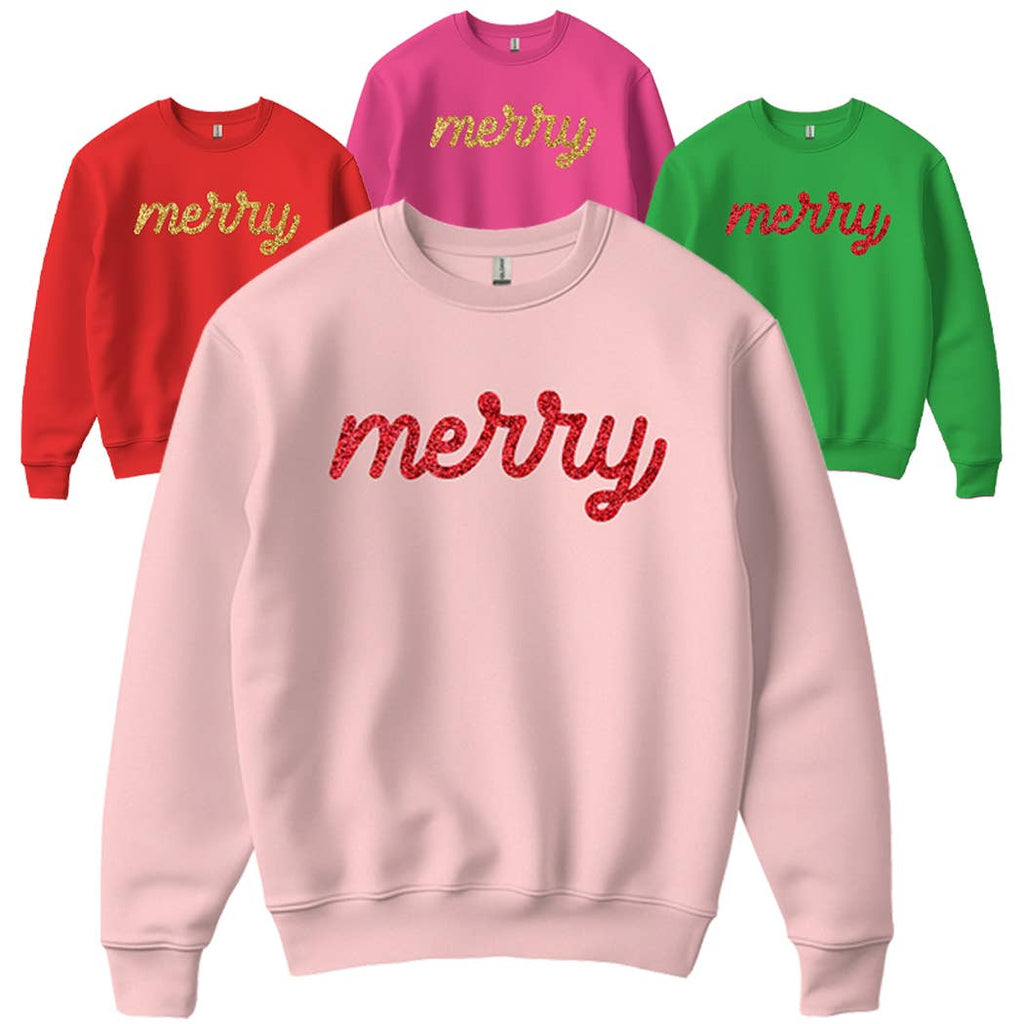 Merry Typography Glitter Logo Design Fleece - Adult & Kids T-Shirts, Sweatshirts & Hoodies apparel design preview 1