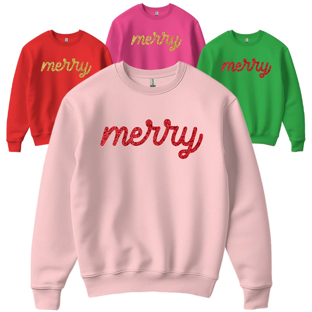 Merry Typography Glitter Logo Design Fleece - Adult & Kids T-Shirts, Sweatshirts & Hoodies apparel design preview 1