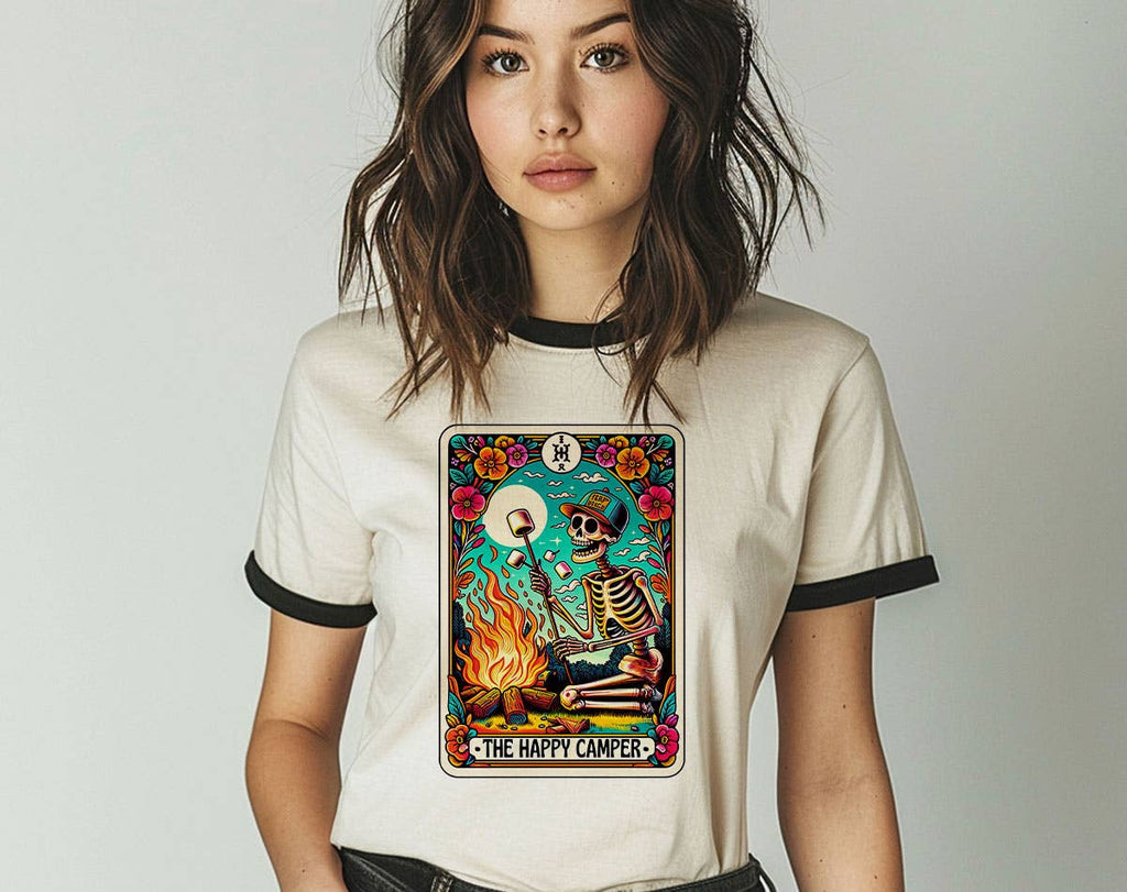 The Happy Camper Tarot Hiking Mountain Ringer - Adult & Kids T-Shirts, Sweatshirts & Hoodies apparel design preview 1