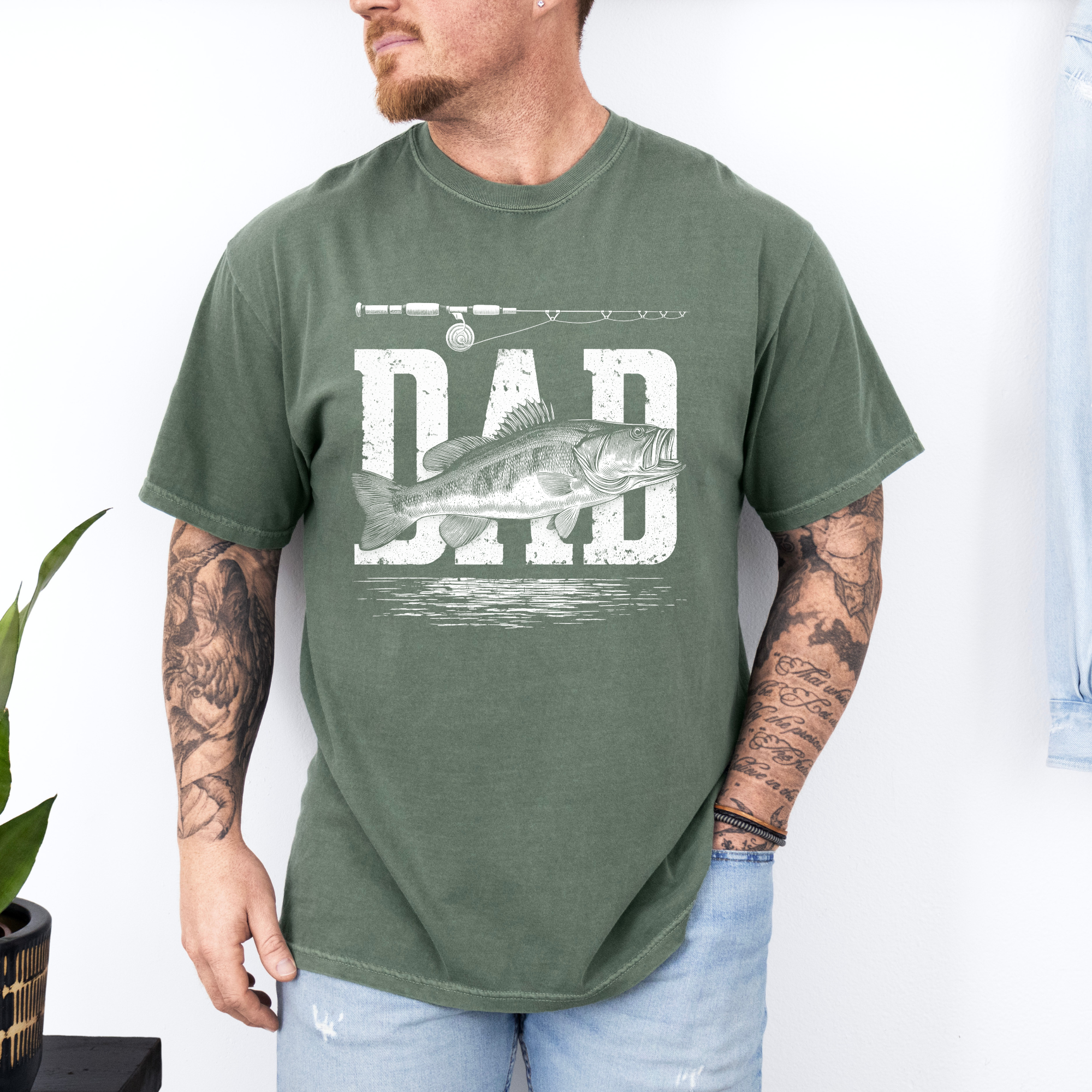 Fathers Day: Fishing Dad On Moss Comfort Colors - Adult & Kids T-Shirts, Sweatshirts & Hoodies apparel design preview 1