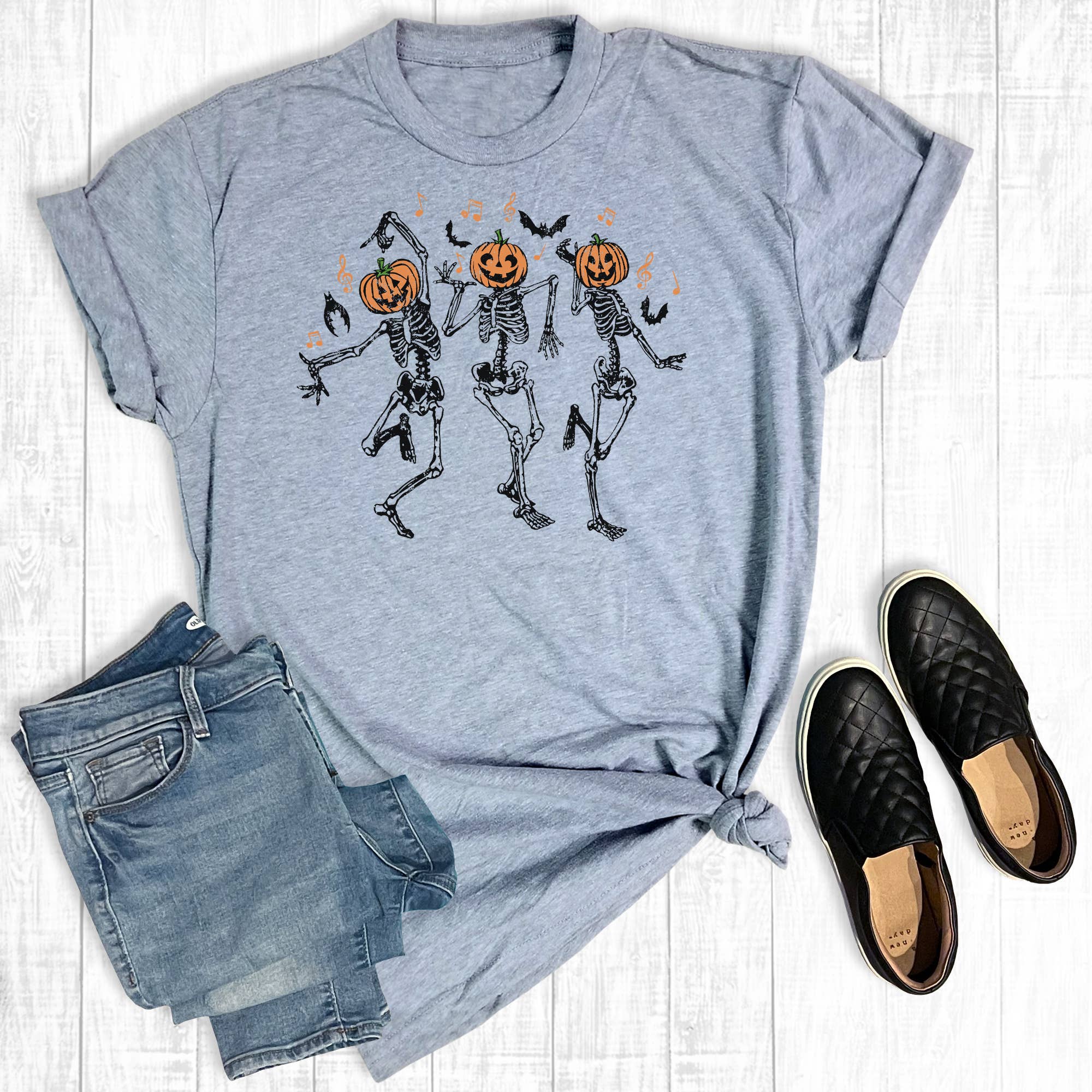 Pumpkin Dancing Skeletons - Adult & Kids T-Shirts, Sweatshirts & Hoodies apparel design preview 1