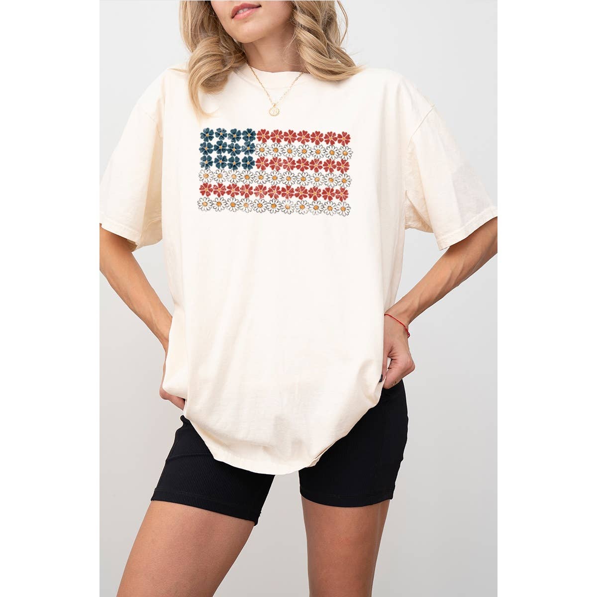 Flower American Flag Vintage Graphic Oversized - Adult & Kids T-Shirts, Sweatshirts & Hoodies apparel design preview 1