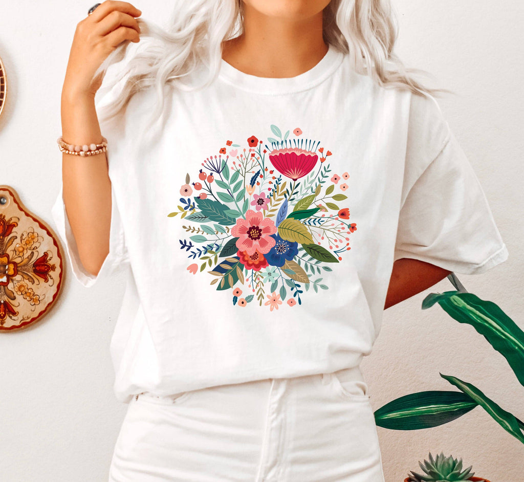 Chic Folk Flowers Botanical - Adult & Kids T-Shirts, Sweatshirts & Hoodies apparel design preview 1