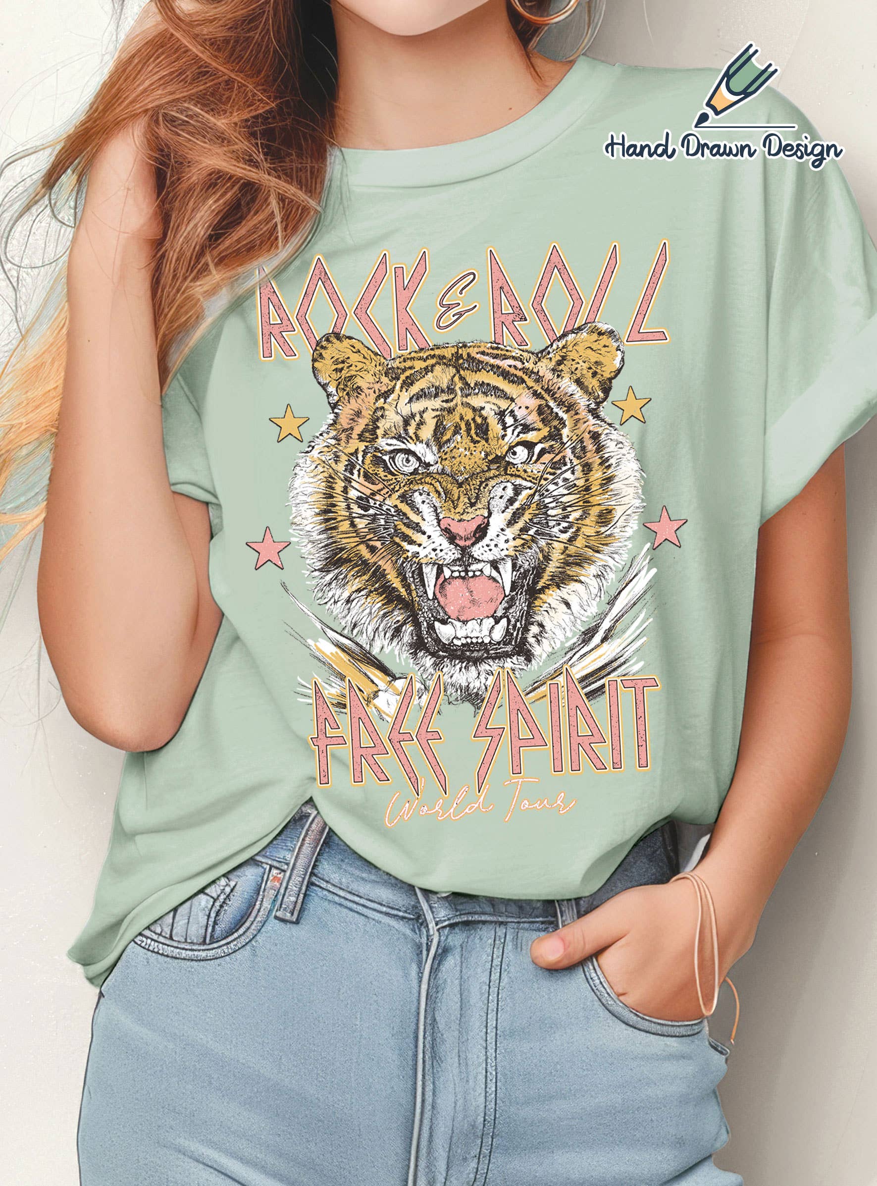 Rock and Roll Tiger Hand Drawn Graphic - Adult & Kids T-Shirts, Sweatshirts & Hoodies apparel design preview 1