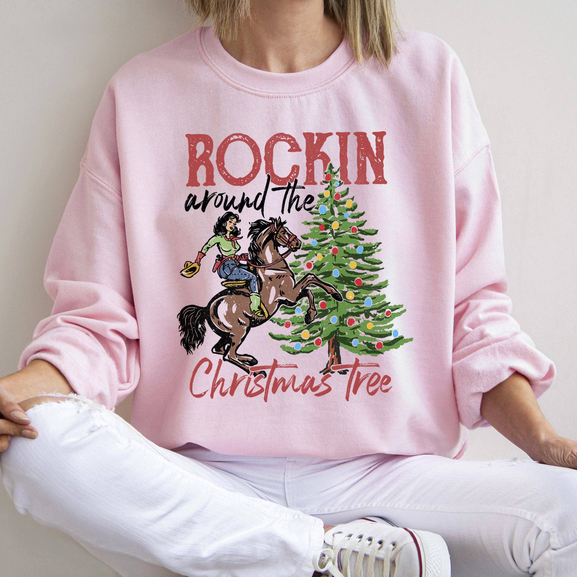 Rocking Around the Christmas Tree, Cowgirl - Adult & Kids T-Shirts, Sweatshirts & Hoodies apparel design preview 1