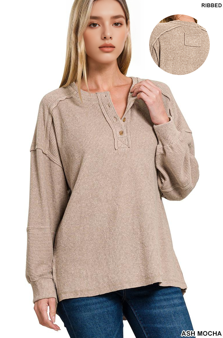 ',,....Ribbed Brushed Hacci 2tone Henley Sweater - Adult & Kids T-Shirts, Sweatshirts & Hoodies apparel design preview 1