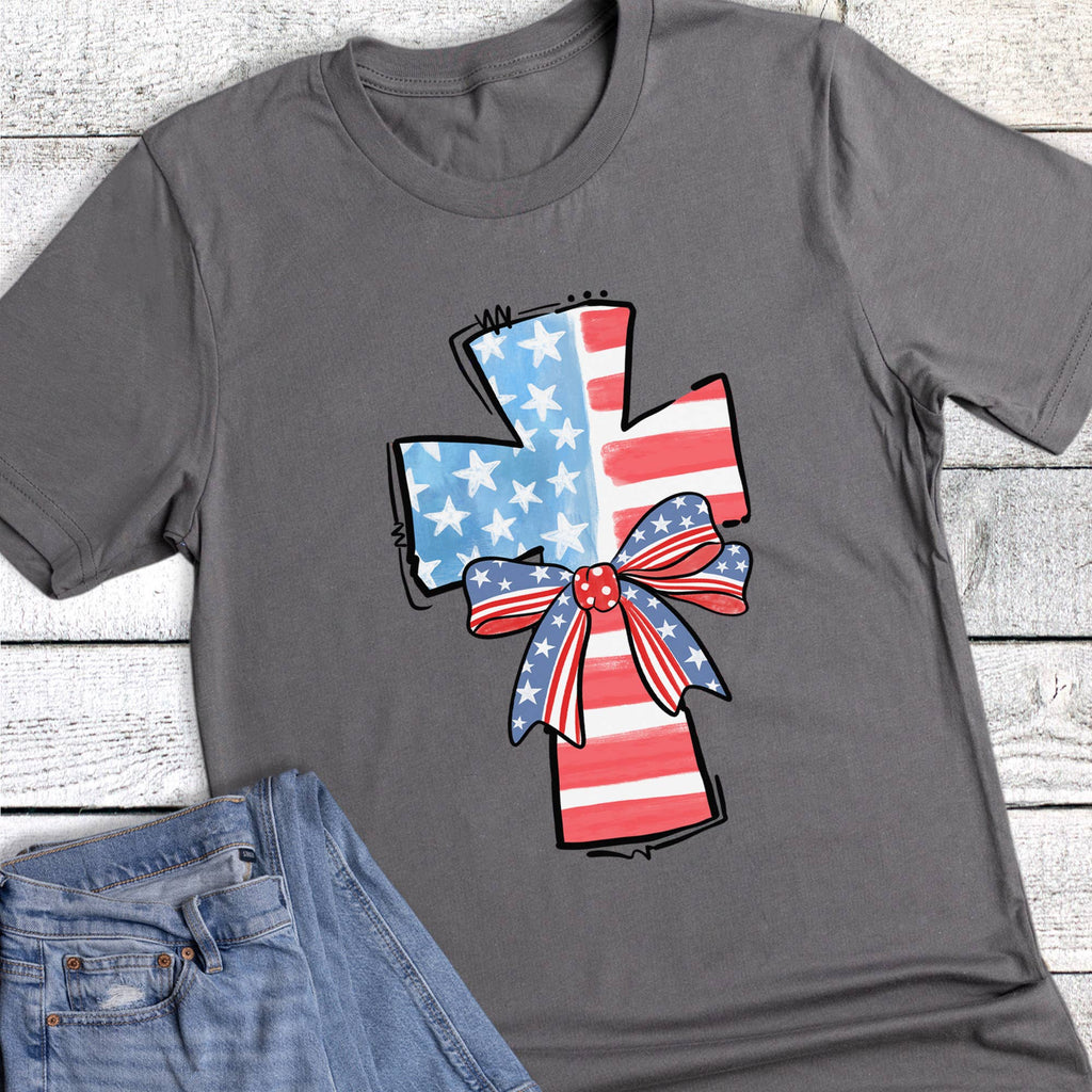 Patriotic Cross with Bow Faith Graphic - Adult & Kids T-Shirts, Sweatshirts & Hoodies apparel design preview 1