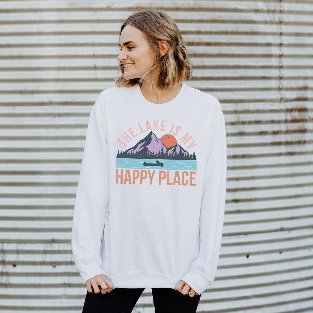 Lake Is My Happy Place Crewneck Sizes S-2XL - Adult & Kids T-Shirts, Sweatshirts & Hoodies apparel design preview 1