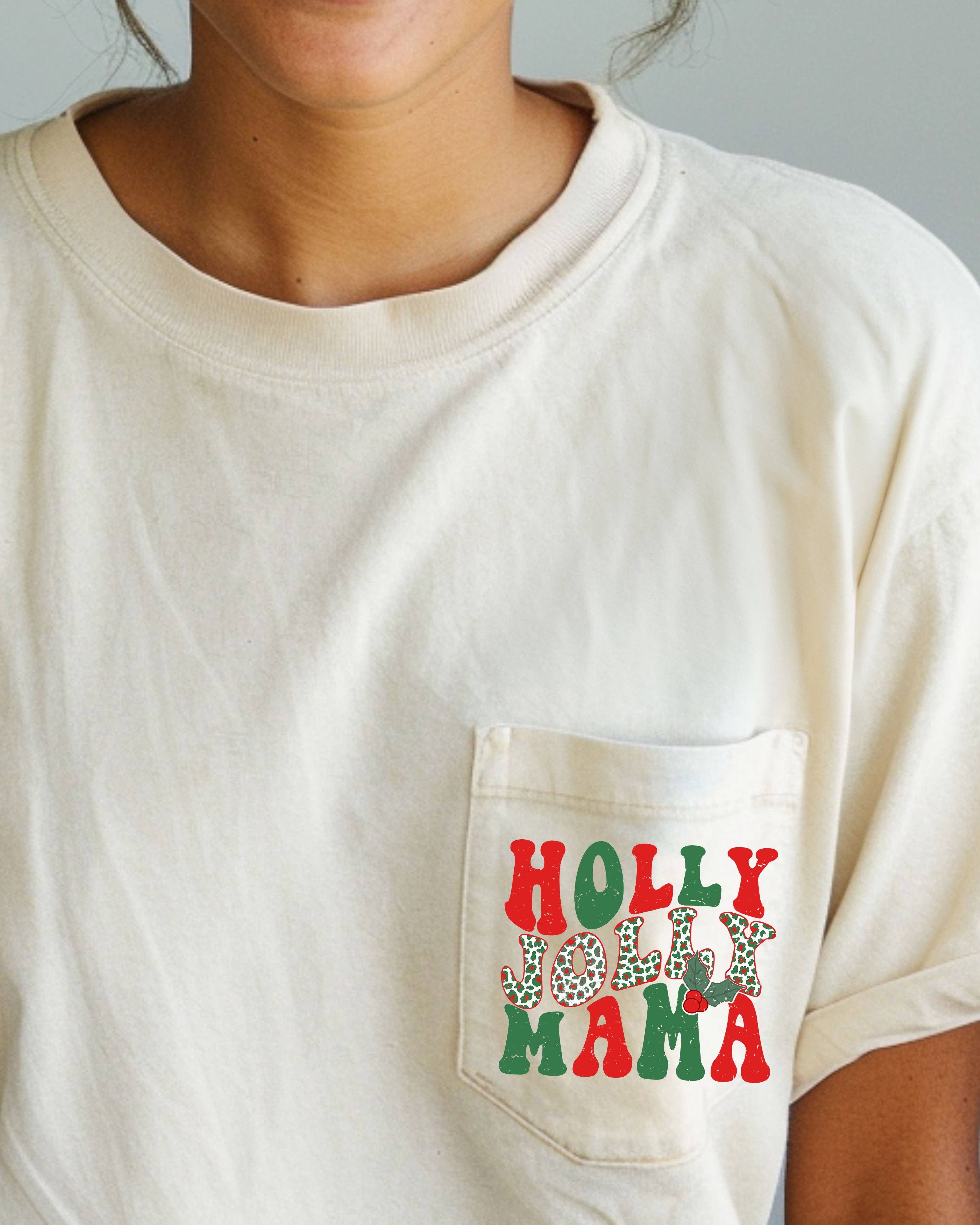 Holly Jolly Mama, Christmas, Winter, Santa, Xmas - Adult & Kids T-Shirts, Sweatshirts & Hoodies apparel design preview 1