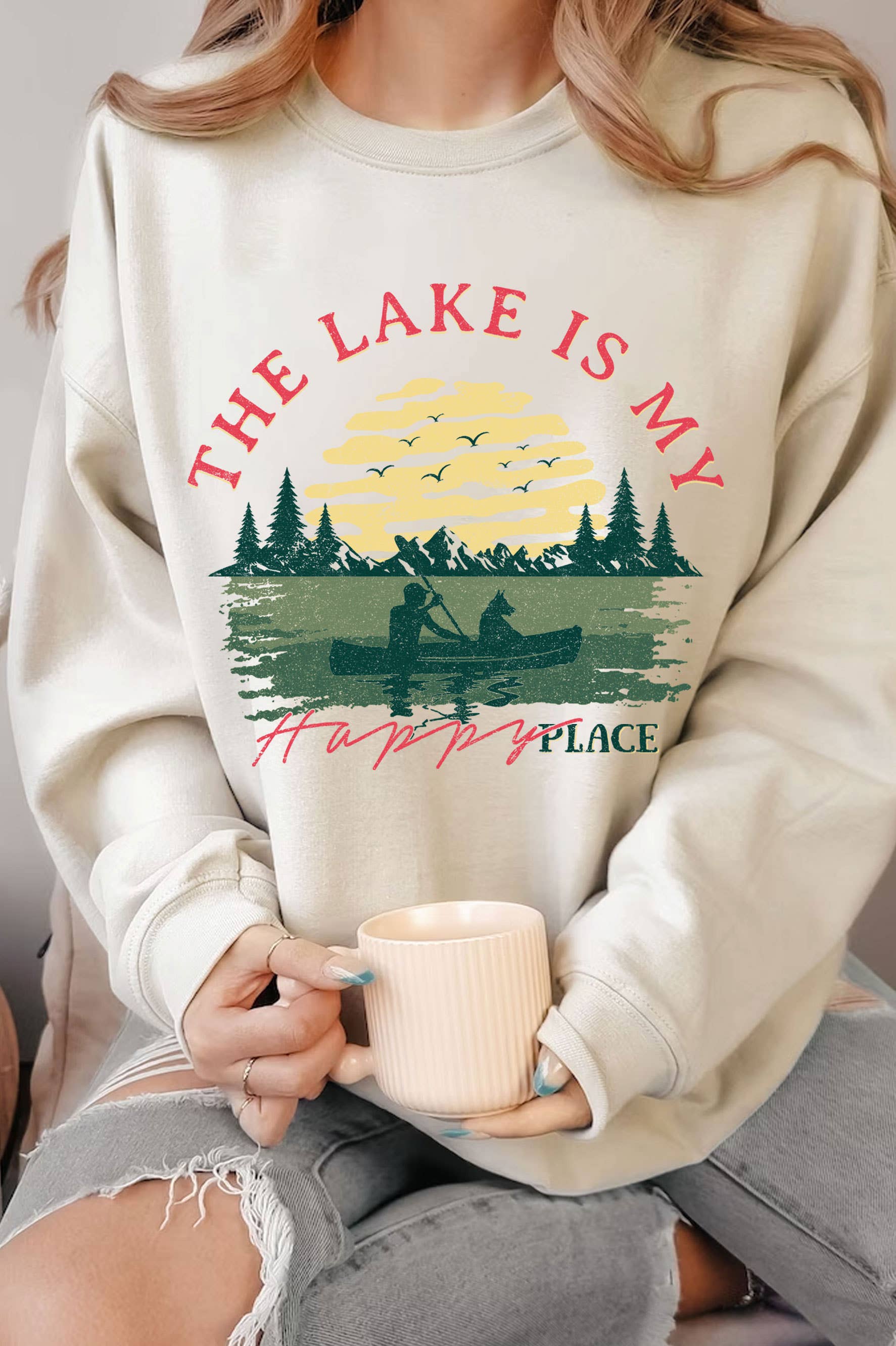 The Lake Is My Happy Place Graphic Brushed - Adult & Kids T-Shirts, Sweatshirts & Hoodies apparel design preview 1