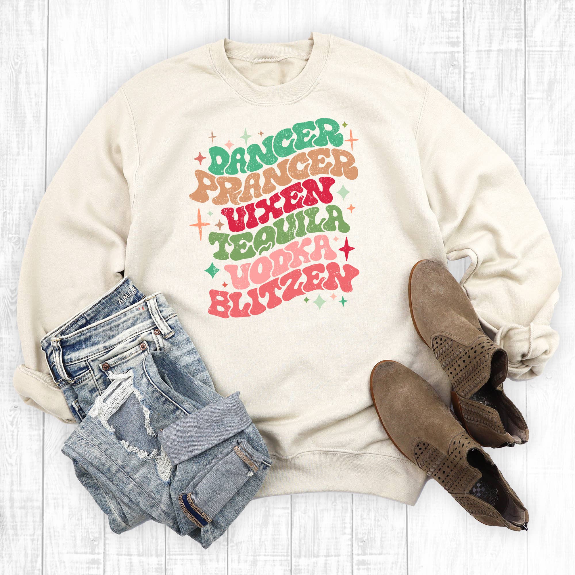 Christmas Dancer Prancer Vixen Tequila Vodka - Adult & Kids T-Shirts, Sweatshirts & Hoodies apparel design preview 1