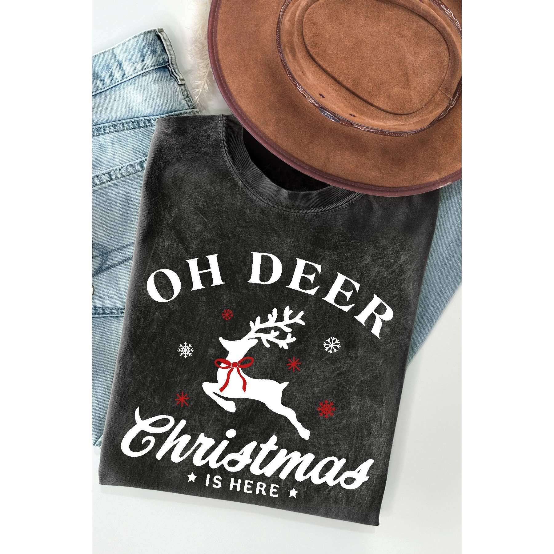 Oh Deer Christmas Is Here Mineral Wash - Adult & Kids T-Shirts, Sweatshirts & Hoodies apparel design preview 1