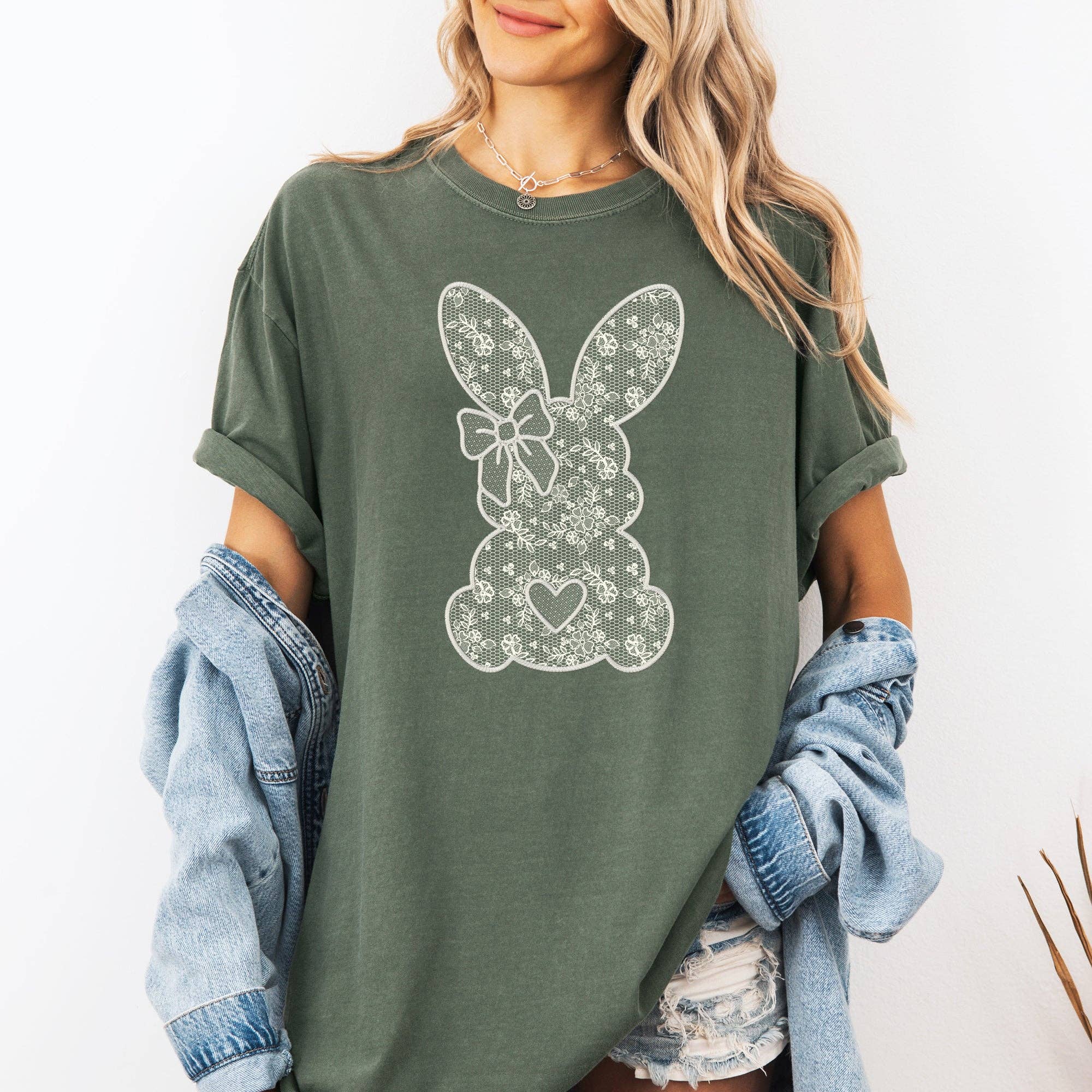Faux Lace Bunny, Coquette, Easter Jesus, Rabbit - Adult & Kids T-Shirts, Sweatshirts & Hoodies apparel design preview 1