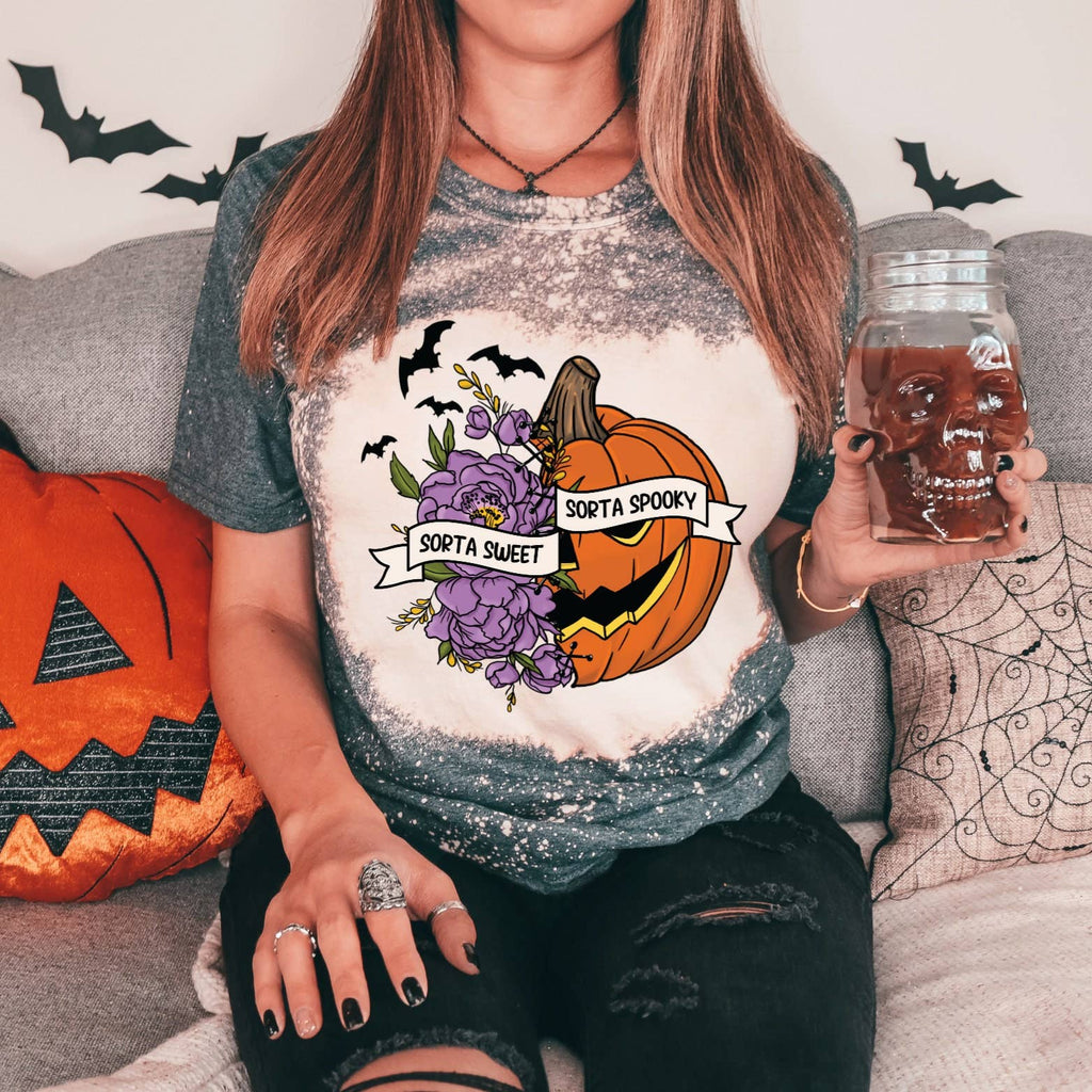 Sorta Sweet Spooky Bleached Halloween Graphic - Adult & Kids T-Shirts, Sweatshirts & Hoodies apparel design preview 1