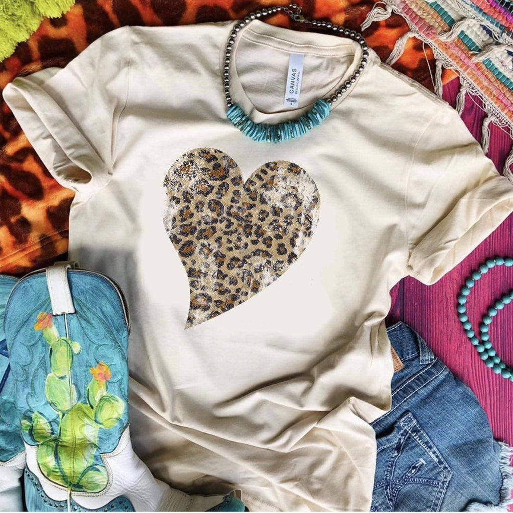 Leopard Print Heart Distressed Cream - Adult & Kids T-Shirts, Sweatshirts & Hoodies apparel design preview 1