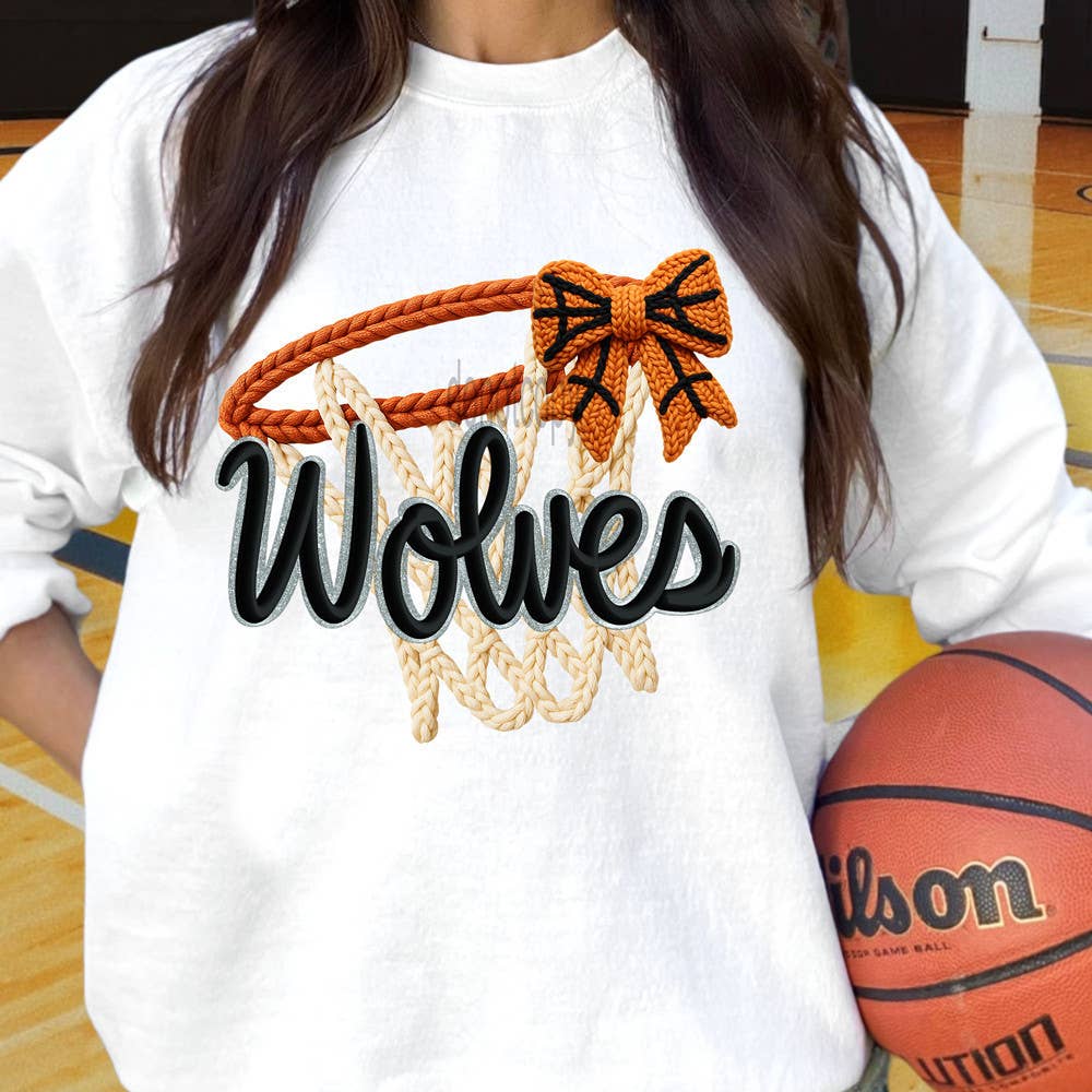 Faux Yarn Basketball Hoop Wolves - Adult & Kids T-Shirts, Sweatshirts & Hoodies apparel design preview 1