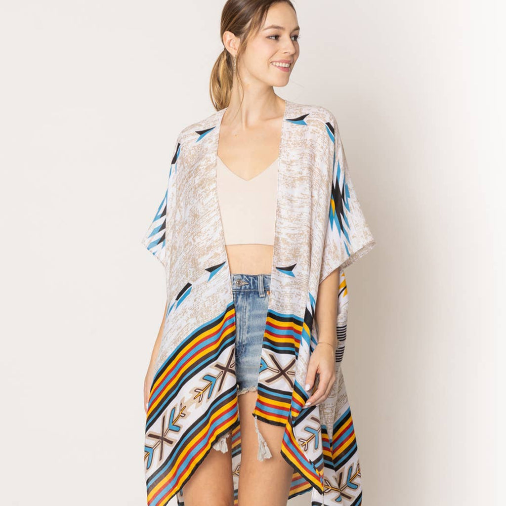Colorful Aztec Shapes Summer Kimono with Tassels - Adult & Kids T-Shirts, Sweatshirts & Hoodies apparel design preview 1