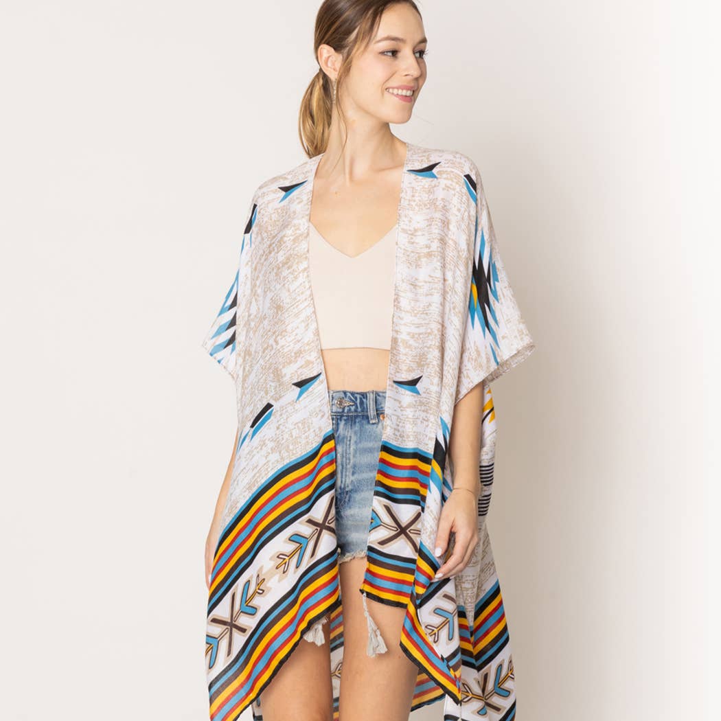 Colorful Aztec Shapes Summer Kimono with Tassels - Adult & Kids T-Shirts, Sweatshirts & Hoodies apparel design preview 1