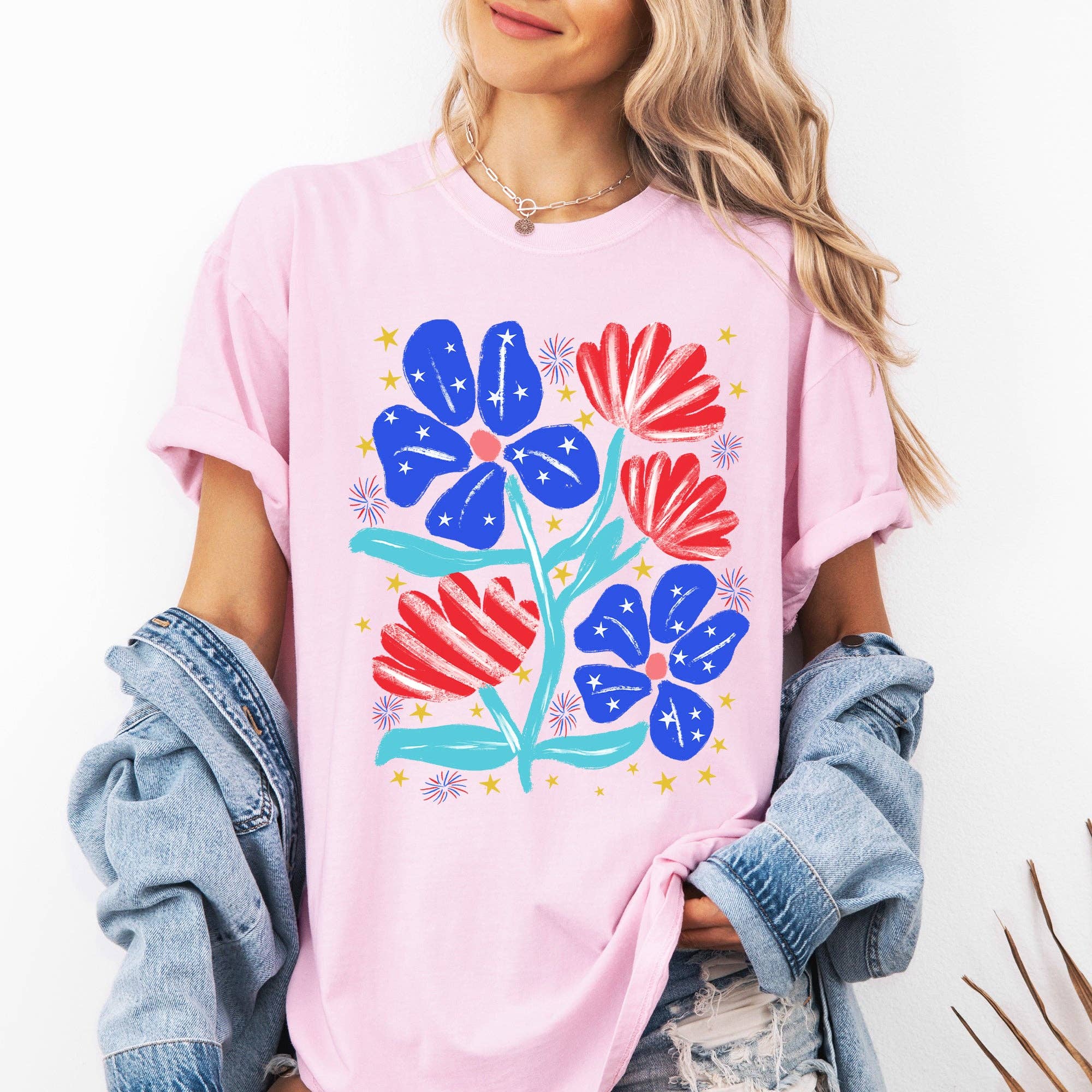 Patriotic Flowers America USA, 4th of July - Adult & Kids T-Shirts, Sweatshirts & Hoodies apparel design preview 1