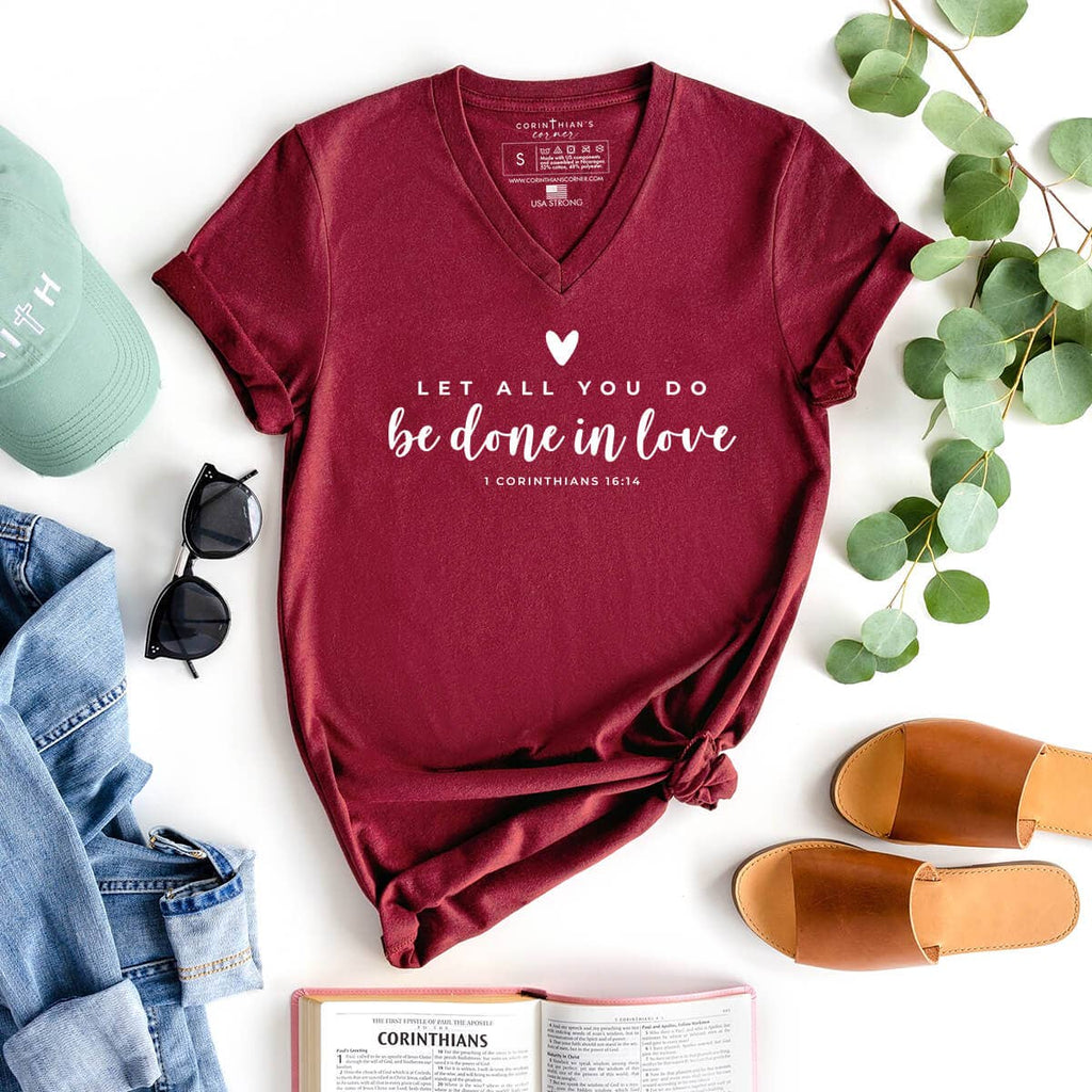 Be Done in Love Christian V-Neck - Adult & Kids T-Shirts, Sweatshirts & Hoodies apparel design preview 1