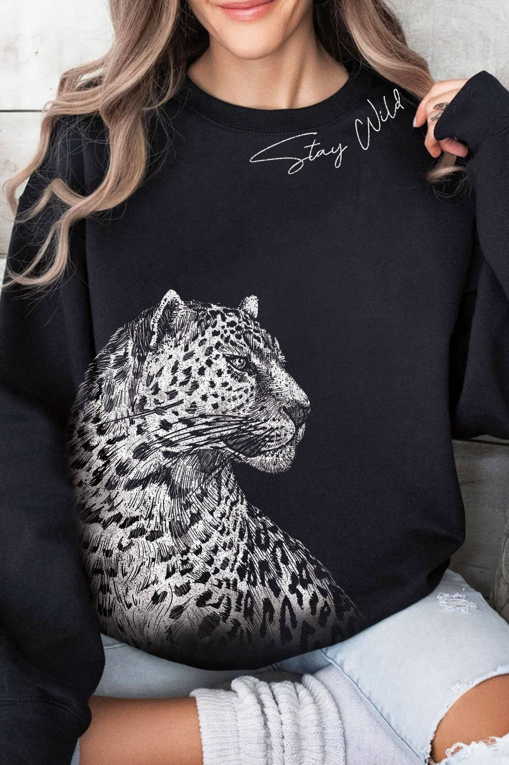 Stay Wild Leopard Graphic Brushed - Adult & Kids T-Shirts, Sweatshirts & Hoodies apparel design preview 1