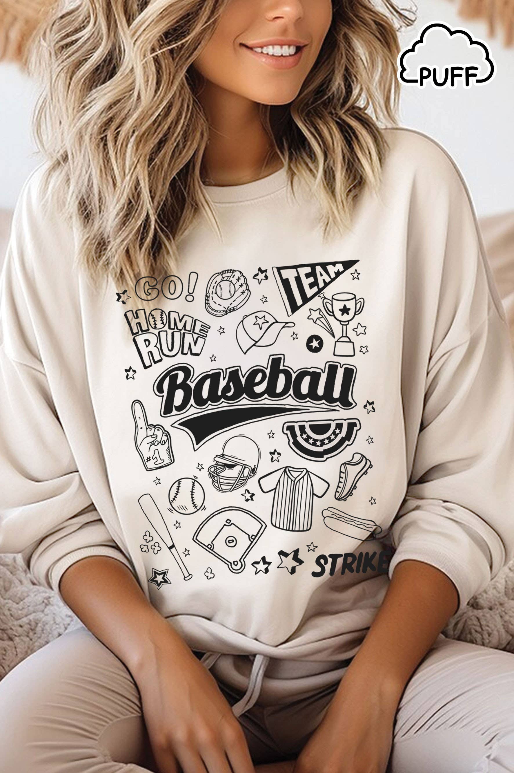Baseball Icons Puff Graphic Brushed - Adult & Kids T-Shirts, Sweatshirts & Hoodies apparel design preview 1
