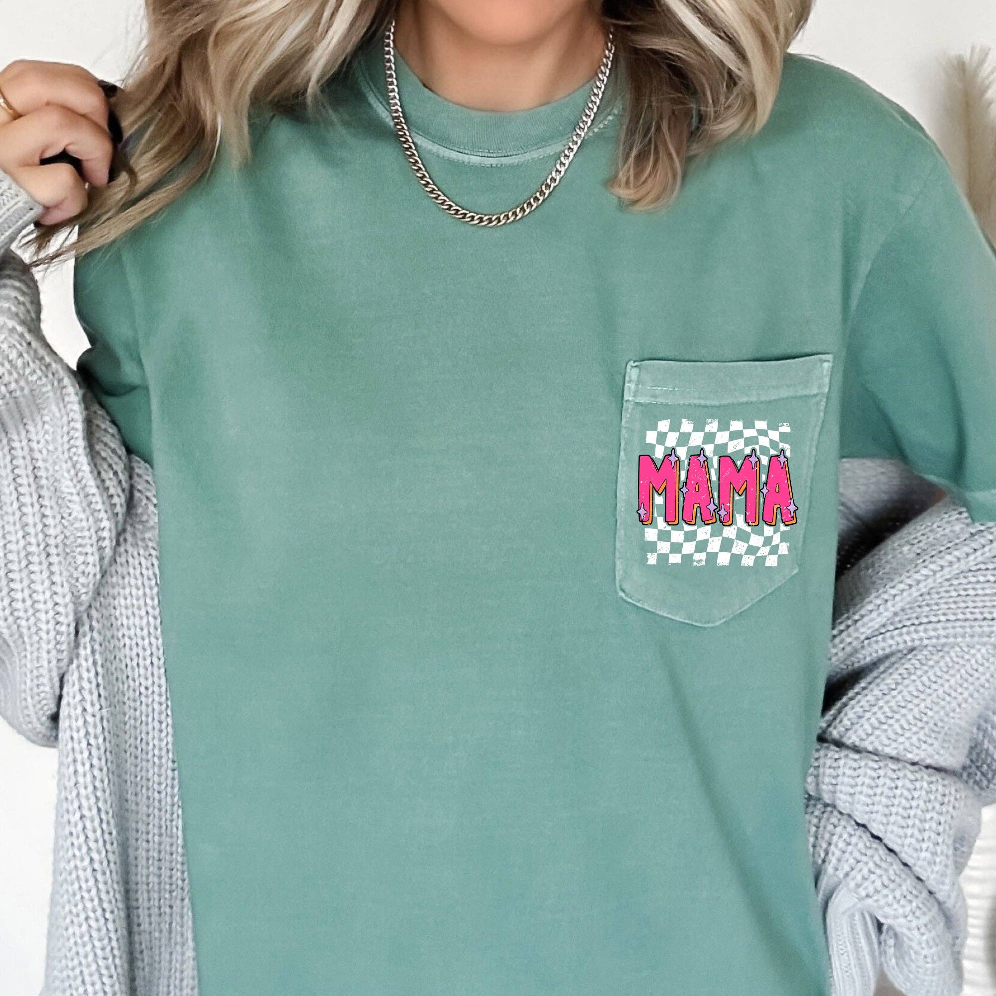 Mama, Retro Checkered, Colorful, Pocket - Adult & Kids T-Shirts, Sweatshirts & Hoodies apparel design preview 1