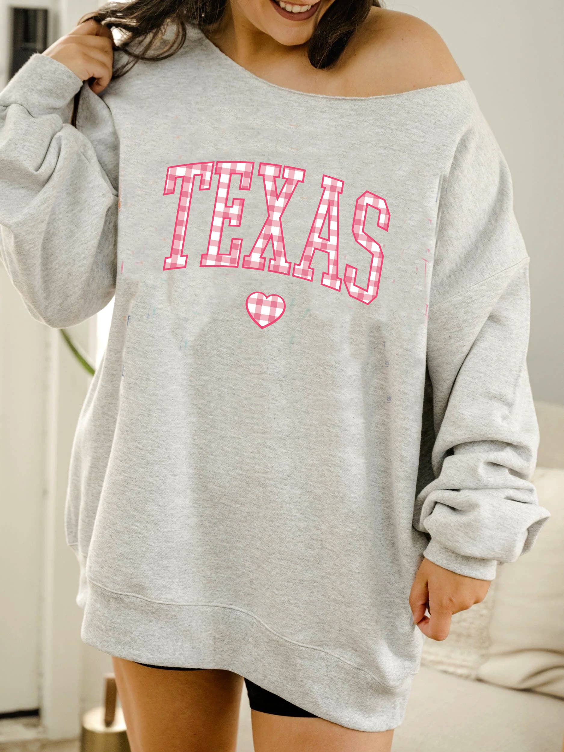 Texas Gingham Heart Gray Flashdance - Adult & Kids T-Shirts, Sweatshirts & Hoodies apparel design preview 1
