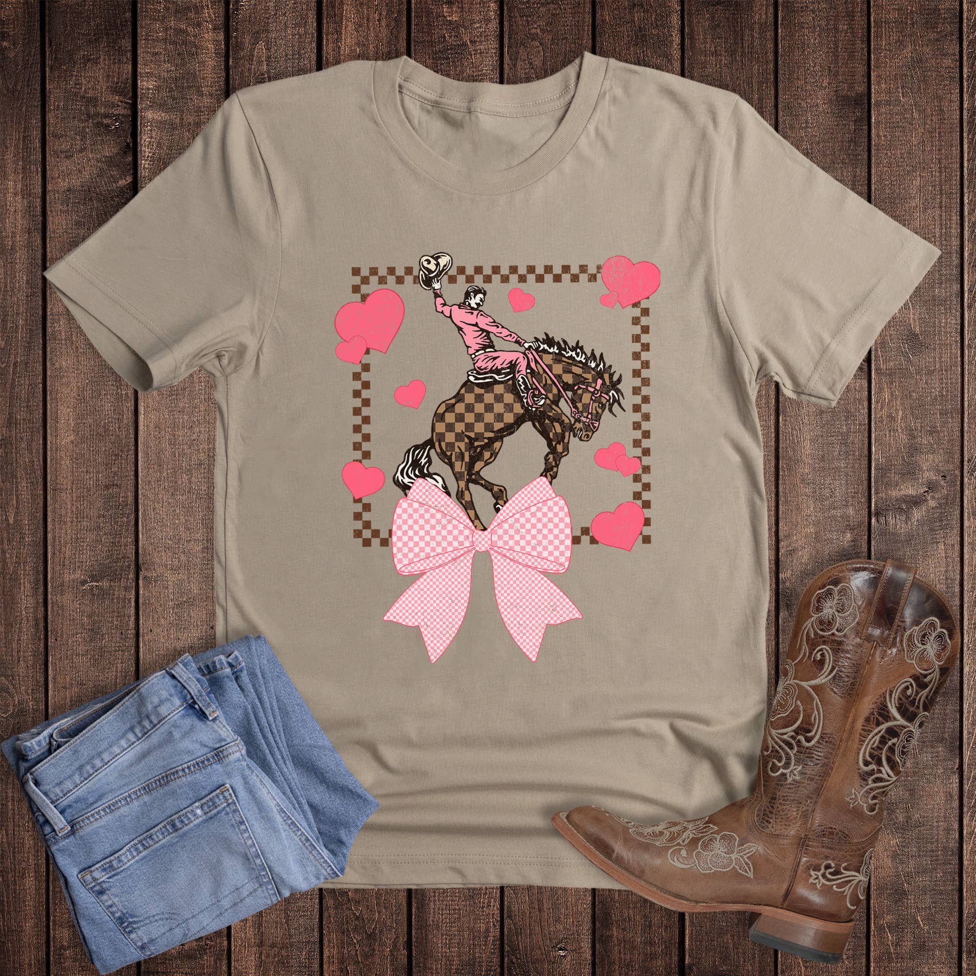 Valentine Western Check Cowboy Graphic - Adult & Kids T-Shirts, Sweatshirts & Hoodies apparel design preview 1