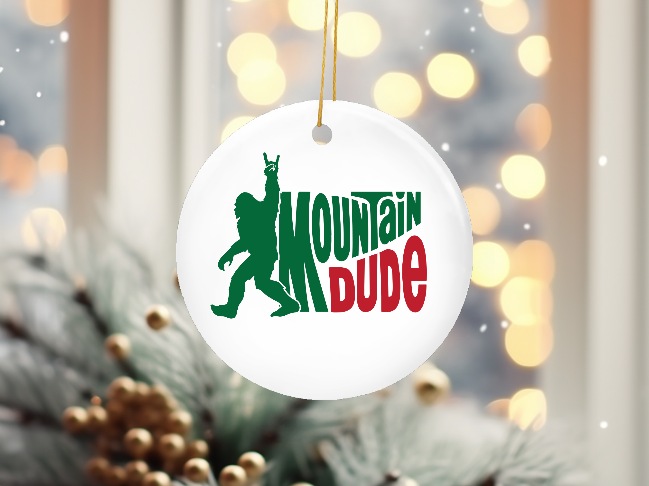 Mountain Dude Hiking Bigfoot Funny Christmas Ornament - Adult & Kids T-Shirts, Sweatshirts & Hoodies apparel design preview 1